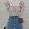 LACE TRIM RUFFLE SLEEVE BLOUSE 小碎花蕾丝边边小飞袖小上衣