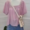 SUMMER LACE TRIM BLOUSE 方领钩花上衣