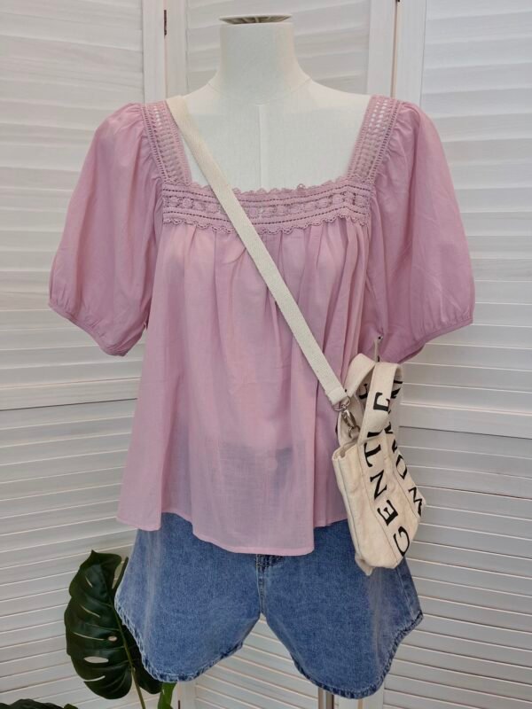 SUMMER LACE TRIM BLOUSE 方领钩花上衣
