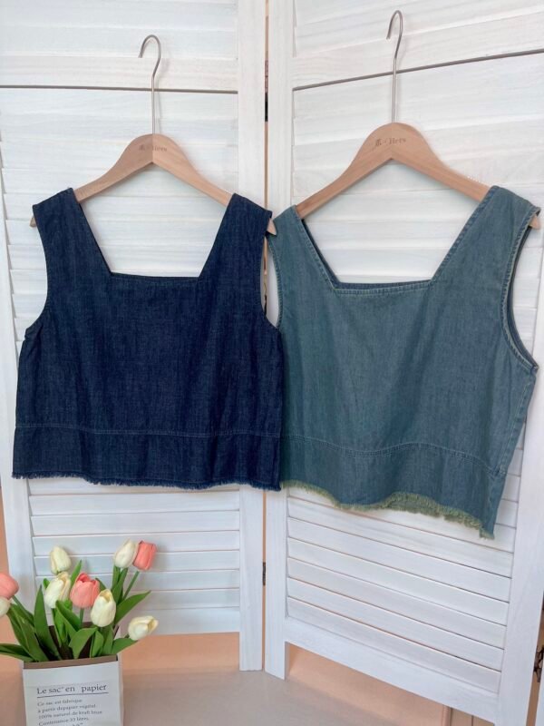 DENIM TOP 牛仔棉方领小上衣