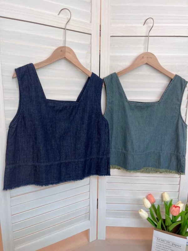 DENIM TOP 牛仔棉方领小上衣
