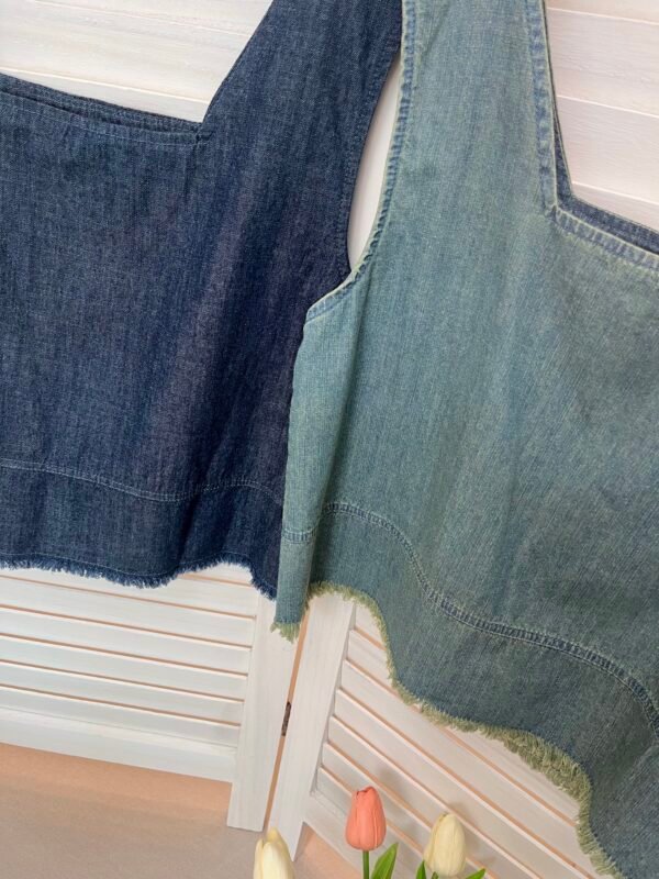 DENIM TOP 牛仔棉方领小上衣