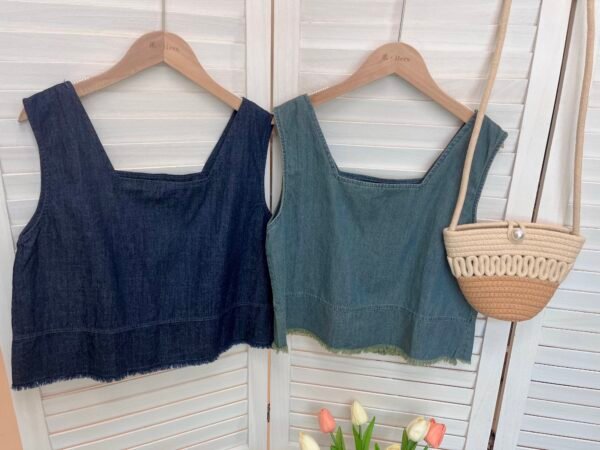 DENIM TOP 牛仔棉方领小上衣