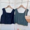 DENIM TOP 牛仔棉方领小上衣