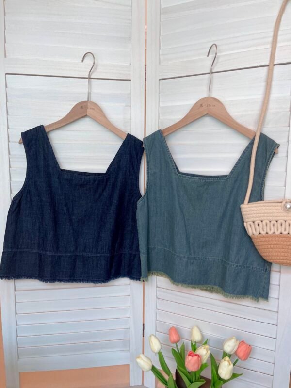 DENIM TOP 牛仔棉方领小上衣
