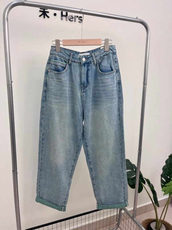 HIGH WAIST CASUAL GREEN HEM JEANS 高腰哈伦牛仔裤